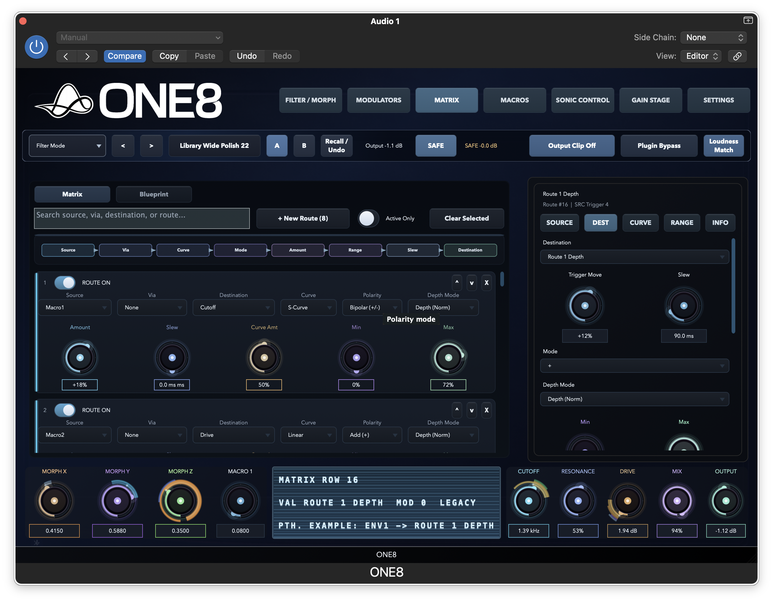 ONE8 Matrix routing page